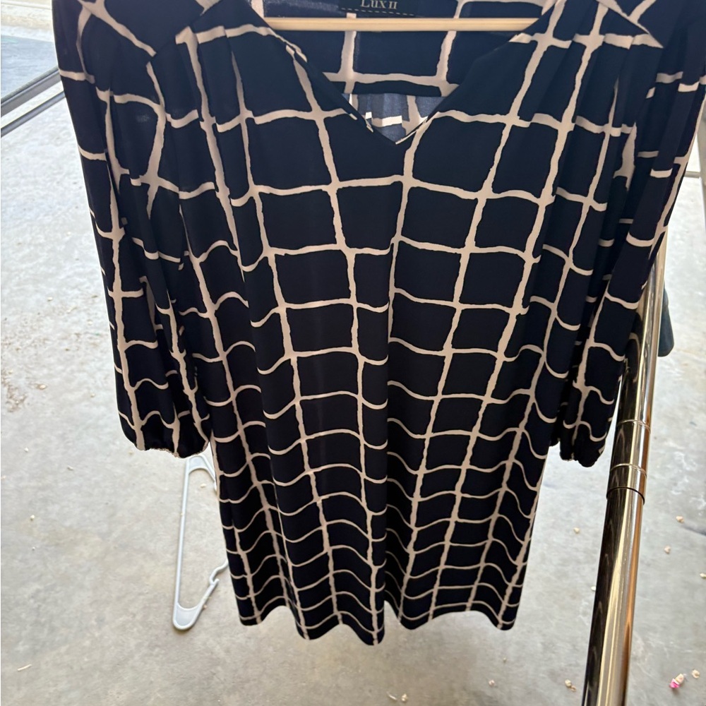 Navy and White Grid Pattern Dress
